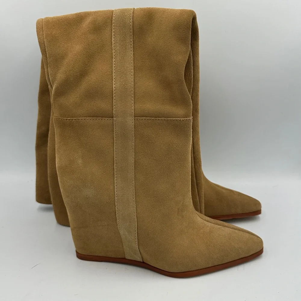 Vince Camuto Tiasie Over‎ Knee Boots Tan Suede Wedge Wmn 5.5 Pointed Toe Euro